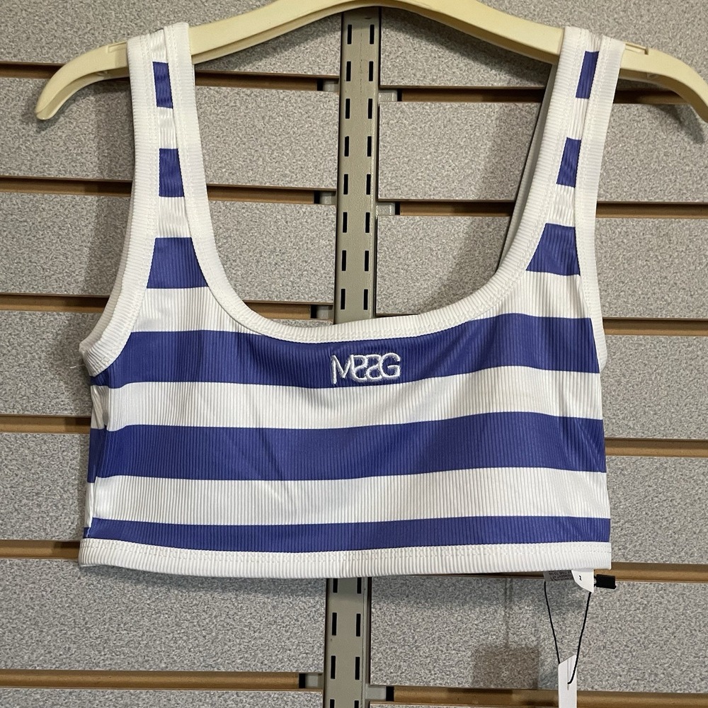 NWTS Misguided Blue White Striped Tank Crop Top Bra Medium